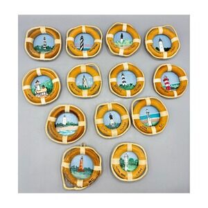 Vtg Painted‎ Lighthouse Life Preserver North & South Carolina Coast Set Nautical